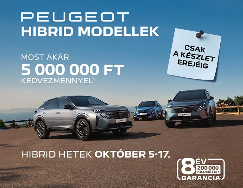 Peugeot Hibrid modellek most akár 5.000.000 Ft kedvezménnyel